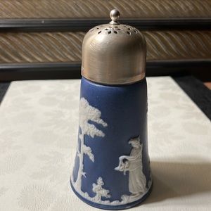 VNTG/Antiquarian German Jasperware Sugar Sifter With Silver Plate Muffineer Top